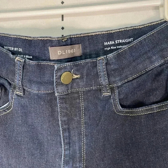 DL1961 Mara Distressed Raw Hem Straight High Waist Ankle Jeans - Picture 3 of 5